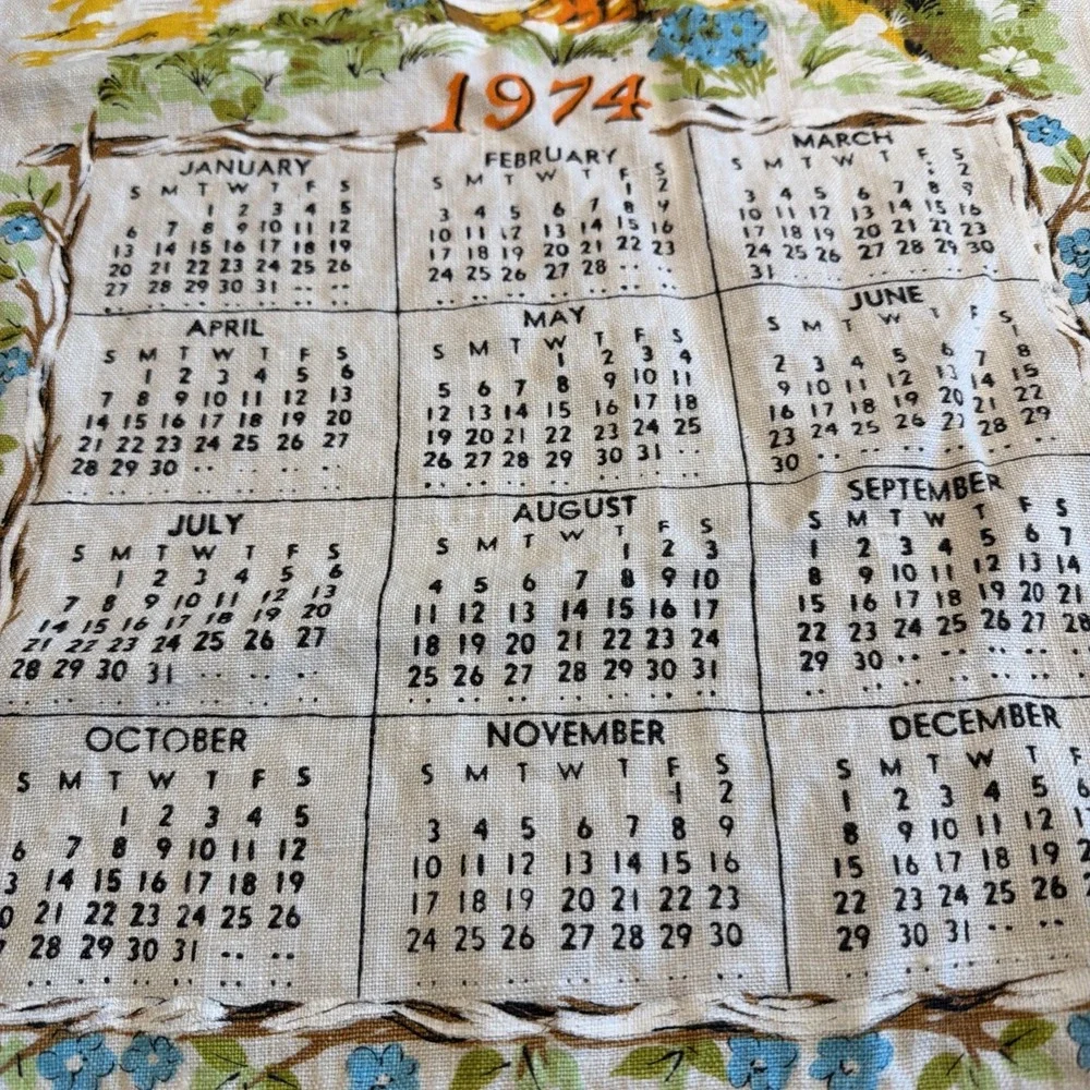 Vtg 1974 Covered Bridge Linen Tea Towel